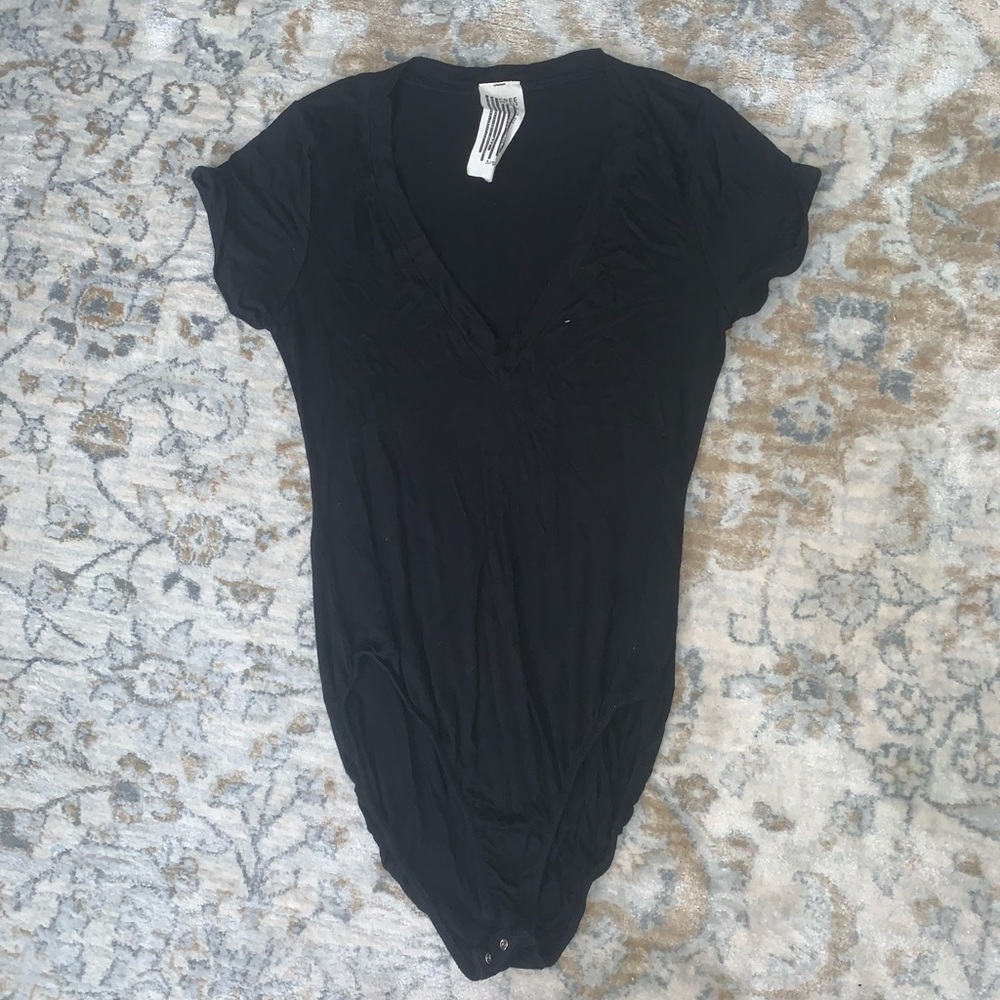 Free People Black V Neck Bodysuit